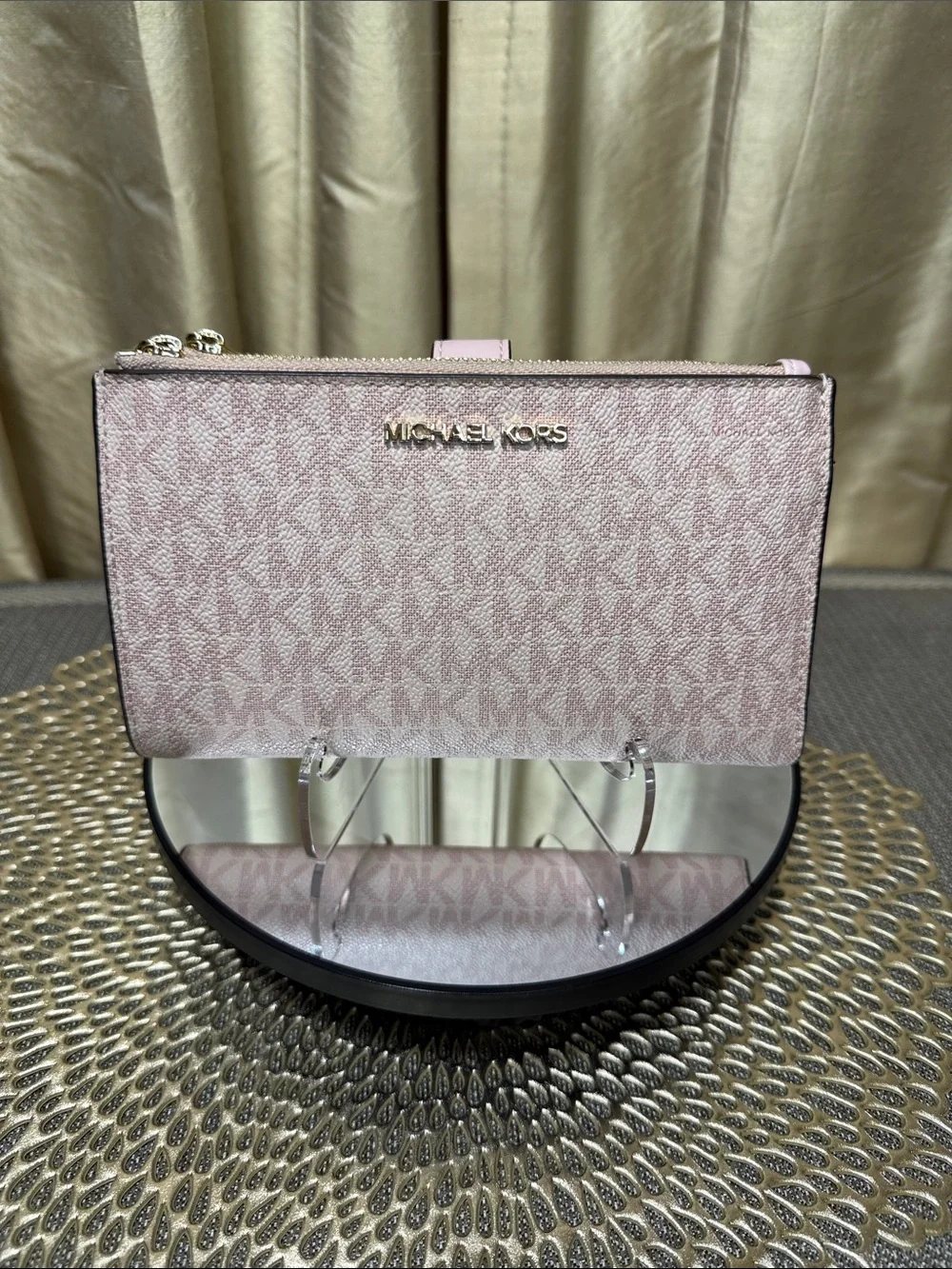 Michael Kors Blush Pink Signature Double Zip Wallet